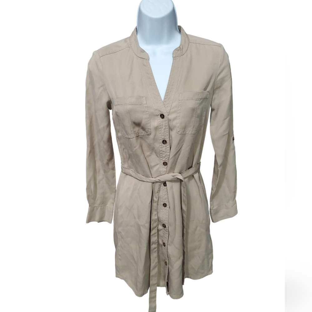 Banana Republic Tan Long Sleeve Button Down Utility Mini Dress